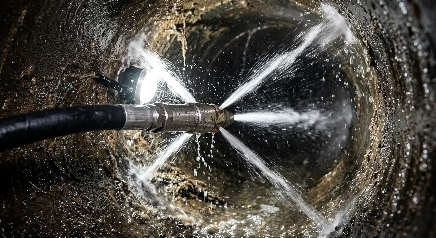 High-pressure hydro jetting nozzle cleaning sewer pipe for Sewer Cleanout in Bonner Springs